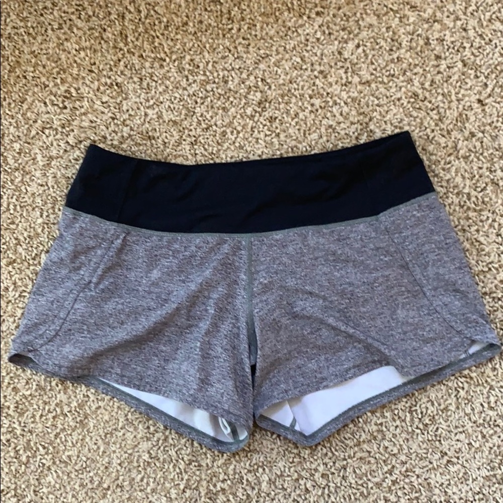 Lululemon shorts, black band with heathered grey